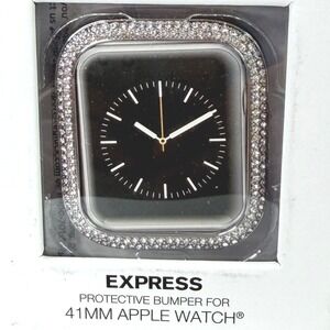 Express Protective Bumper Women 41mm Silver Rhinestone Apple Watch Case New